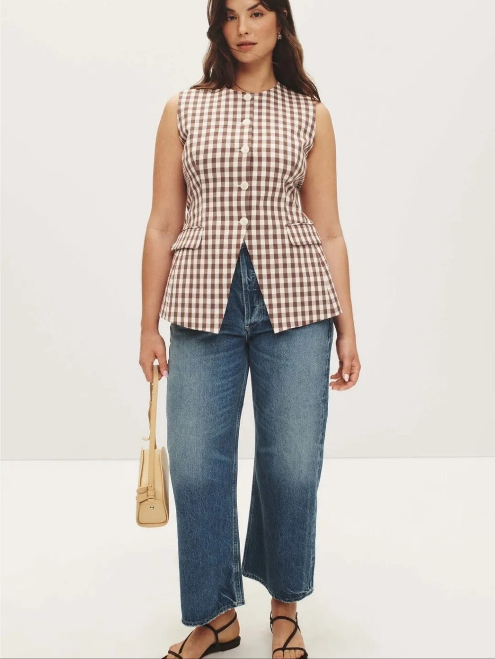 Veronica Beard Lois Vest Gingham Seersucker Tailored Light Chickory Dove